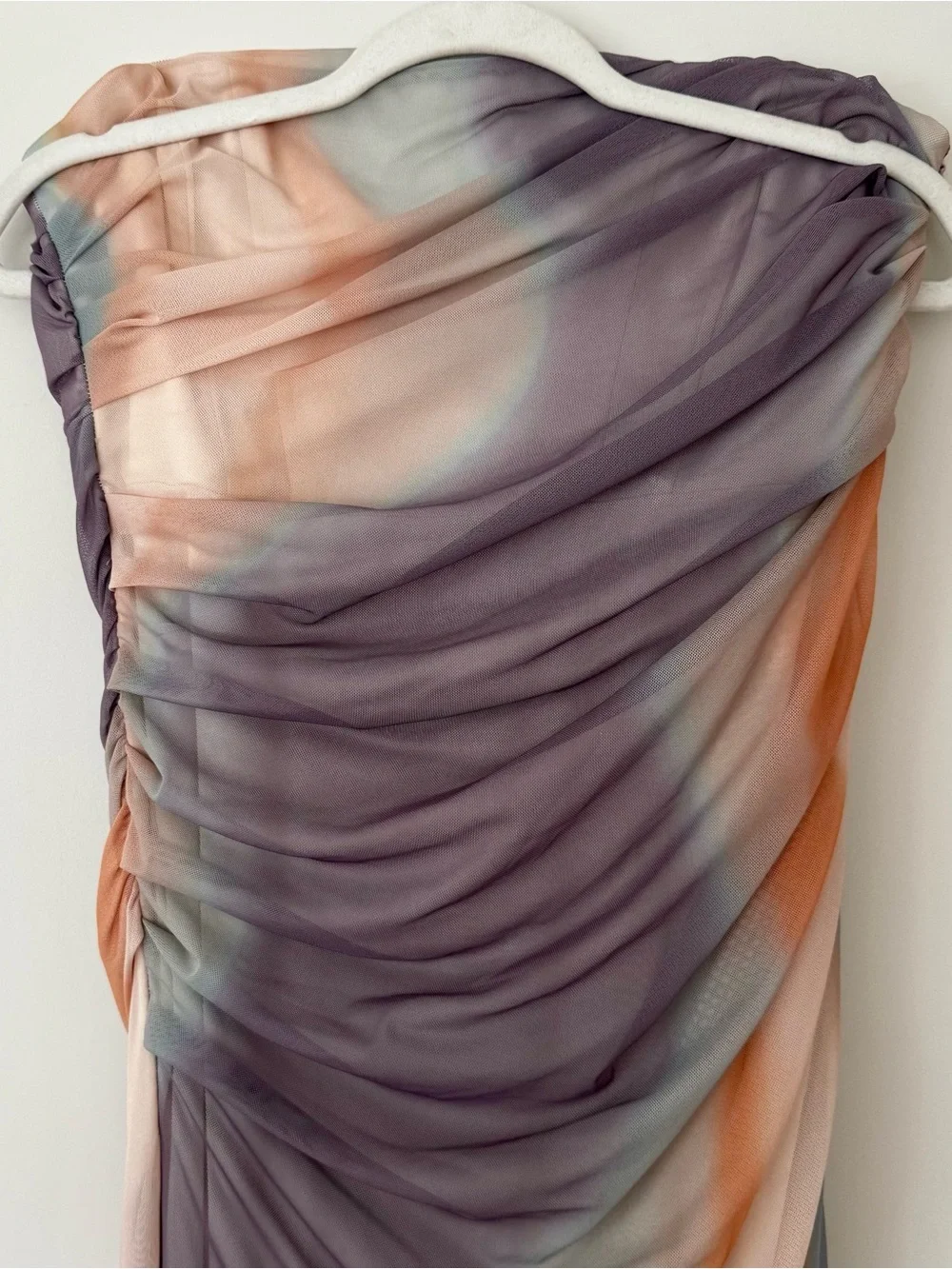 NWT Zara Strapless Printed Ruched Tulle Mesh Midi Dress, Cream Watercolor – L